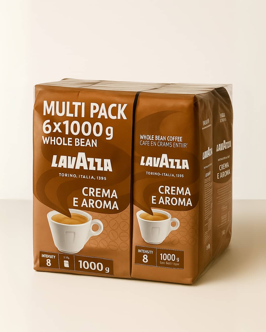 Lavazza Crema E Aroma Coffee Beans 6 x 1000g (Pack of 6) FREE- SUGAR SACHETS