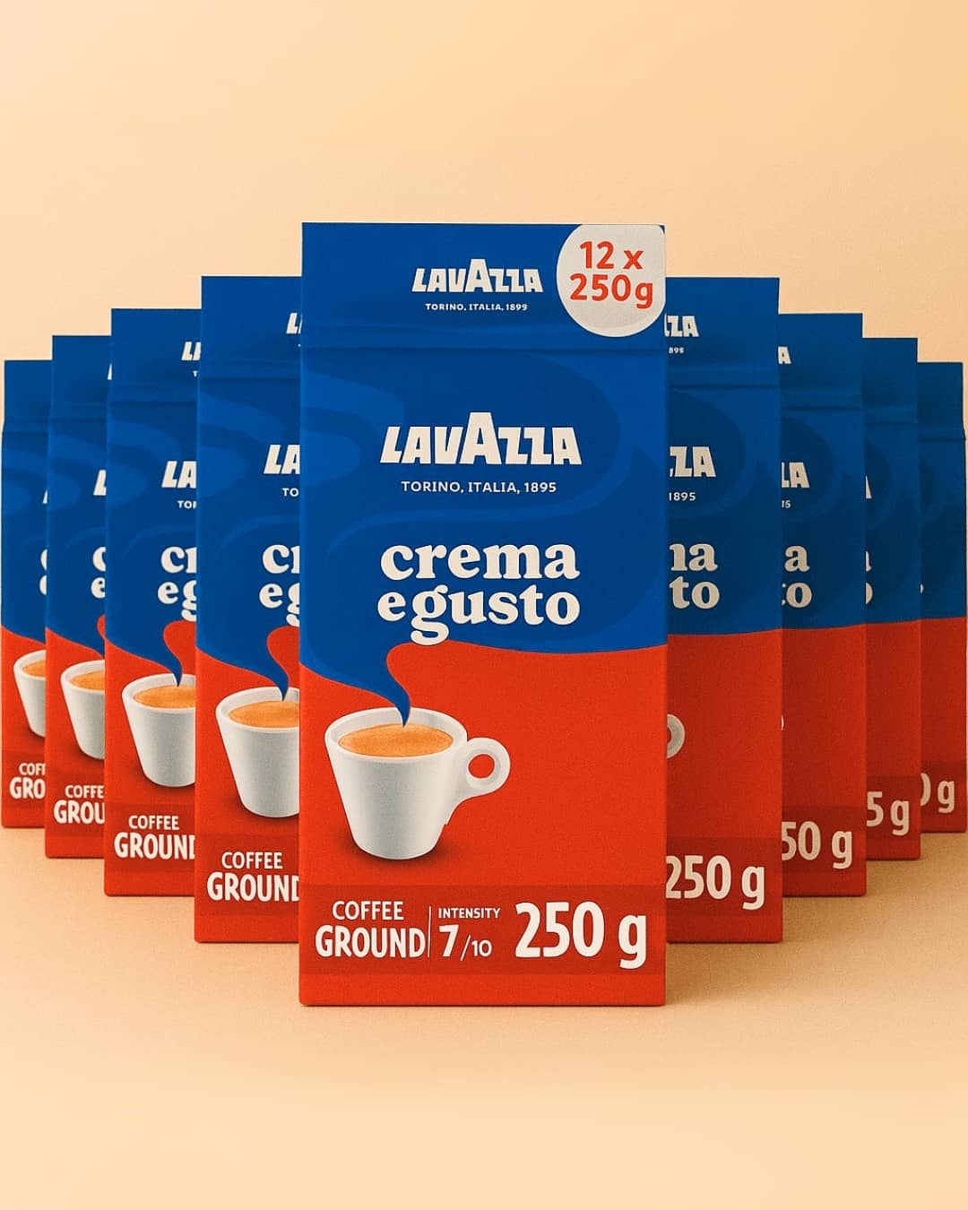 Lavazza Crema e Gusto Classico Ground Coffee, Dark Roast, 250g Each, 12-Pack - Ideal for Moka and Filter