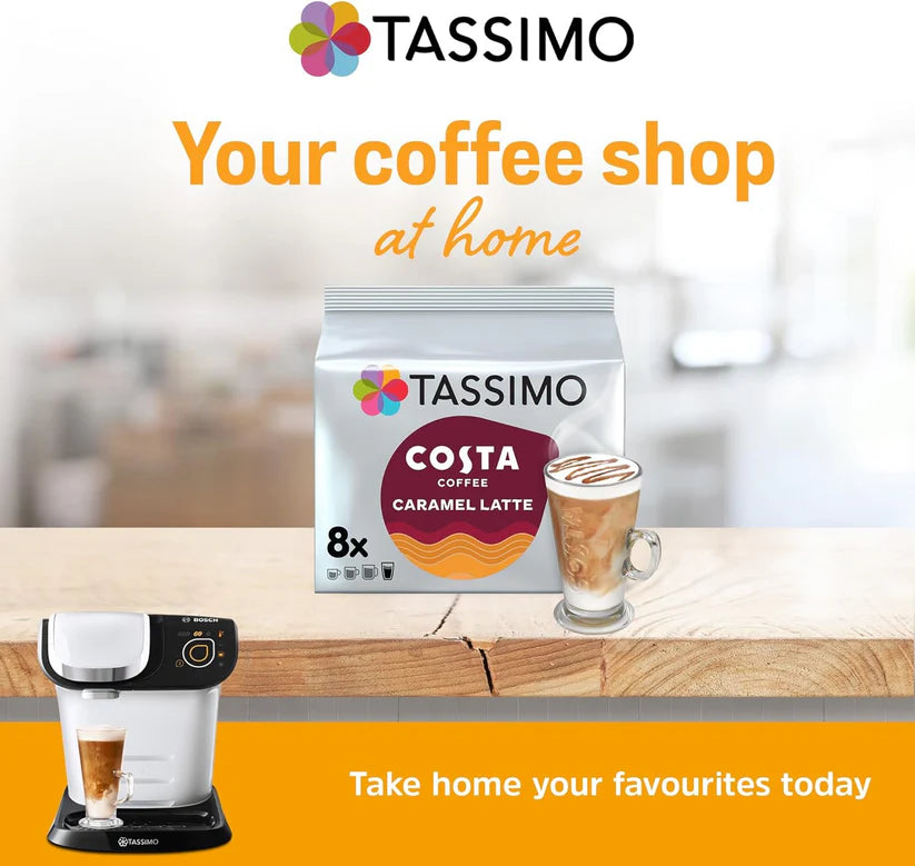 Tassimo Costa Caramel Latte Coffee Pods x8 (Pack of 5, Total 40 Drinks)