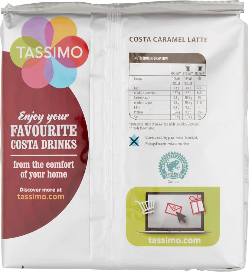 Tassimo Costa Caramel Latte Coffee Pods x8 (Pack of 5, Total 40 Drinks)