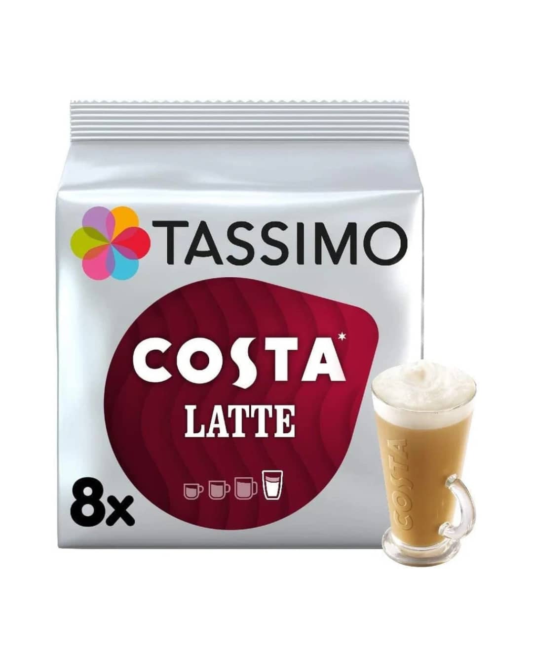 Tassimo Costa Latte Coffee Pods x8 (Pack of 5, Total 40 Drinks)