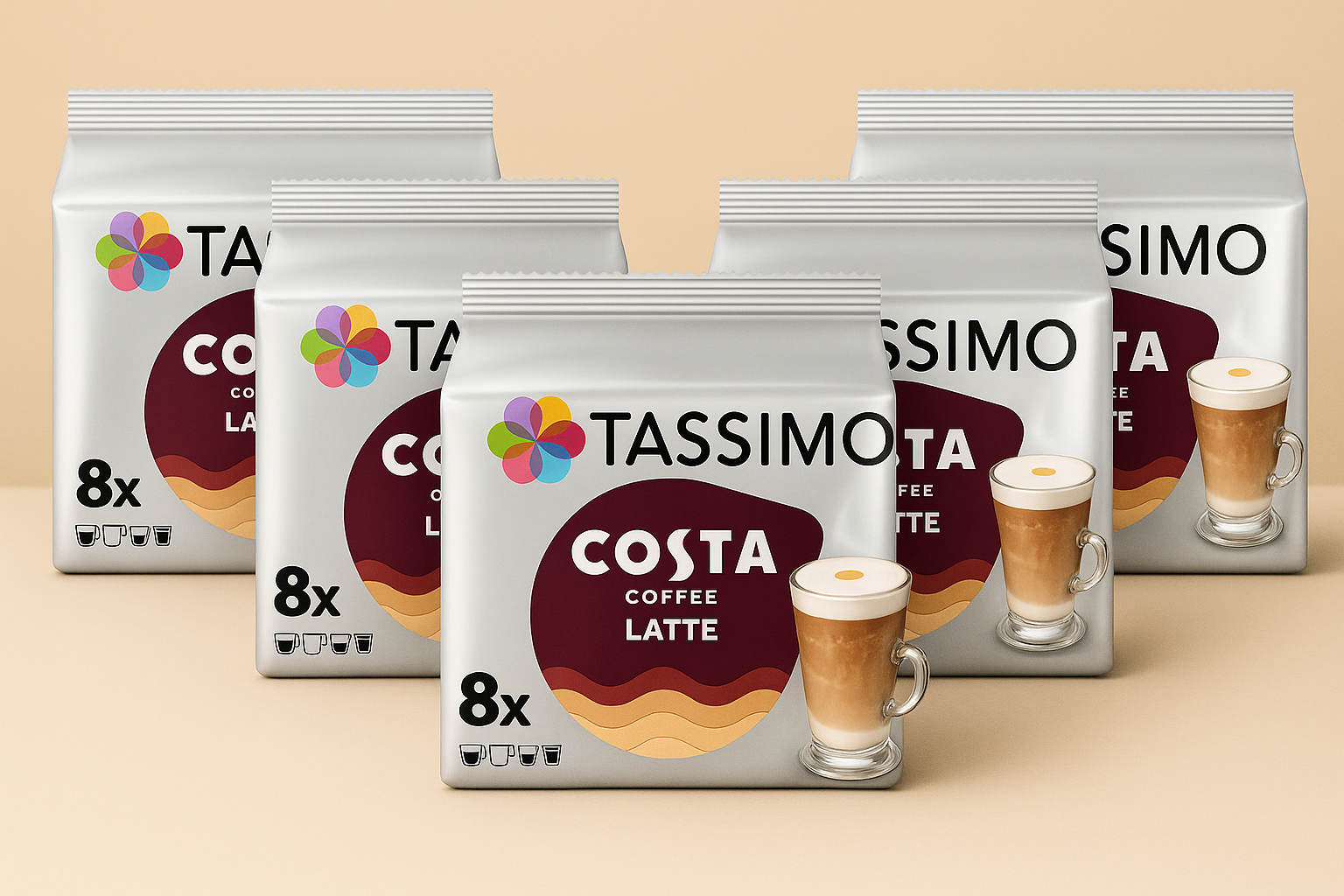 Tassimo Costa Latte Coffee Pods x8 (Pack of 5, Total 40 Drinks)