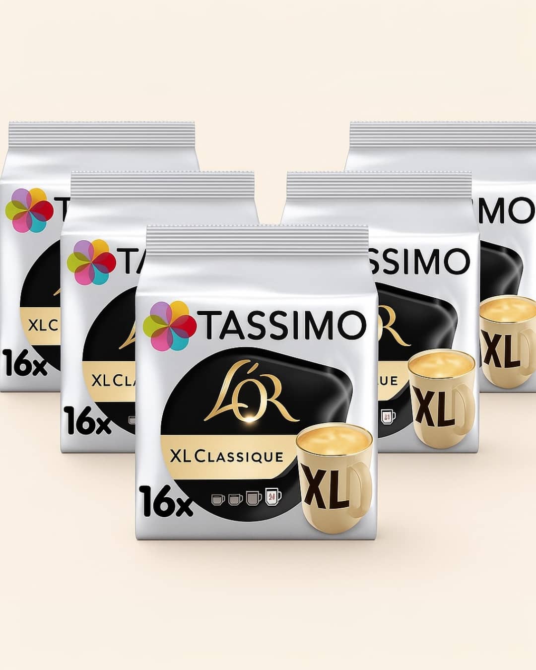 Tassimo L'OR XL Classique Coffee Pods x16 Pack of 5, Total 80 Drinks