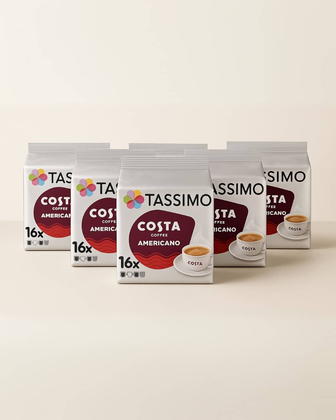 Tassimo Costa Americano Coffee Pods x16 Pack of 5, Total 80 Drinks
