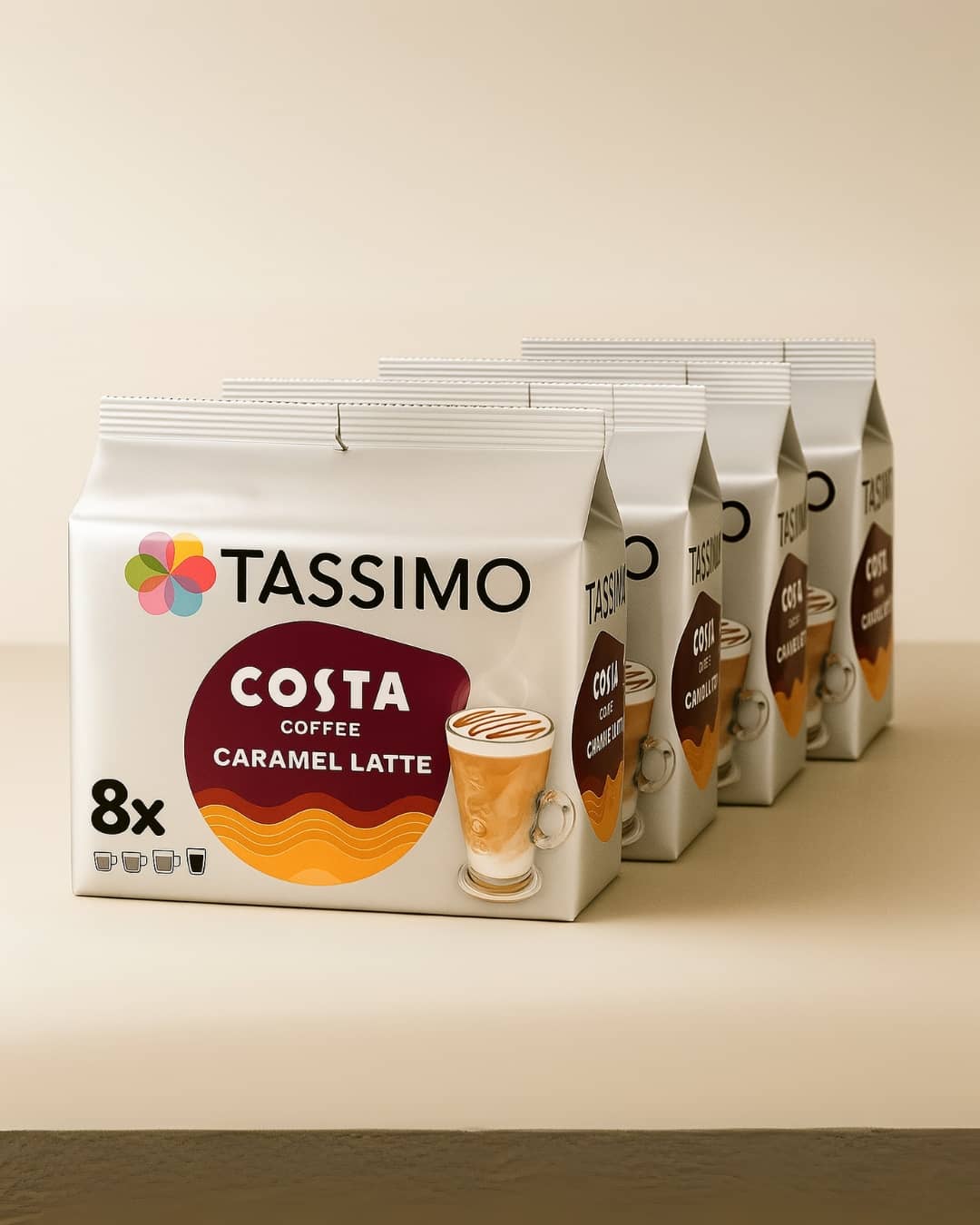 Tassimo Costa Caramel Latte Coffee Pods x8 (Pack of 5, Total 40 Drinks)
